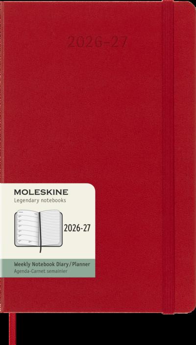 Moleskine 18 Monate Wochen Notizkalender 2026/2027, L/A5, 1 Wo = 1 Seite, Rechts linierte Seite, Fester Einband, Scharlachrot