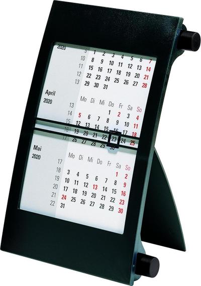 rido/idé 703800090 Drei-Monats-Tischkalender (1 Seite = 3 Monate, 110 x 183 mm, Kunststoff-Rahmen, mit Drehknöpfen, Kalendarium 2020 und 2020) schwarzen