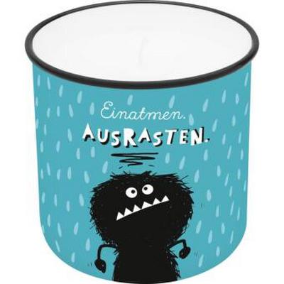 Lieblingskerze in Emailleoptik Motiv "Einatmen. Ausrasten."