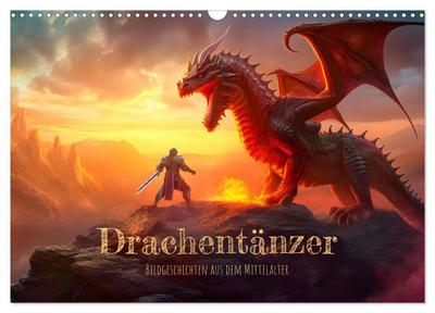 Drachentänzer - Bildgeschichten aus dem Mittelalter (Wandkalender 2026 DIN A3 quer), CALVENDO Monatskalender