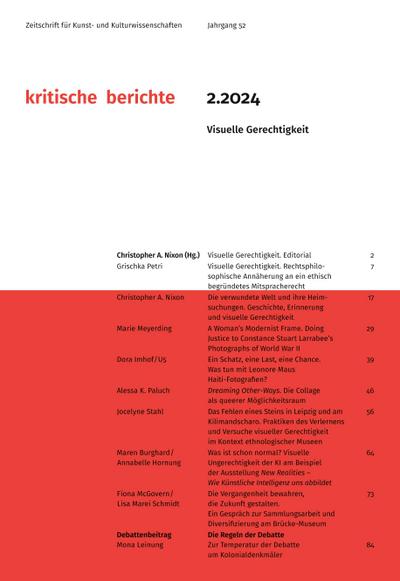 Kritische Berichte : Zeitschrift für Kunst- und Kulturwissenschaften / Jahrgang                52, Heft 2.2024