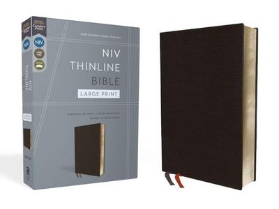 NIV, Thinline Bible, Large Print, Bonded Leather, Black, Red Letter Edition