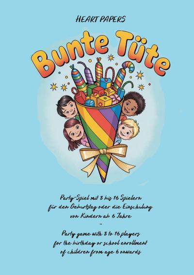 Bunte Tüte Party-Spiel mit 8 bis 16 Spielern für den Geburtstag oder die Einschulung von Kindern ab 6 Jahre - Party game with 8 to 16 players for the birthday or school enrollment of children from age 6 onwards