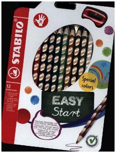 Ergonomischer Buntstift für Rechtshänder - STABILO EASYcolors - 12er Pack mit Spitzer - mit 12 verschiedenen Farben - Spezialfarben
