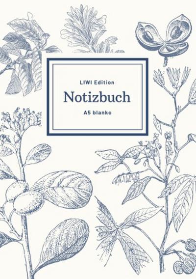Notizbuch schön gestaltet mit Leseband - A5 Hardcover blanko - 100 Seiten 90g/m² - floral hellgrau - FSC Papier