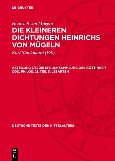 Die Spruchsammlung des Göttinger Cod. Philos. 21, Teil 3: Lesarten