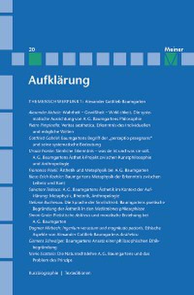 Aufklärung, Band 20: Alexander Gottlieb Baumgarten. Sinnliche Erkenntnis in der Philosophie des Rationalismus