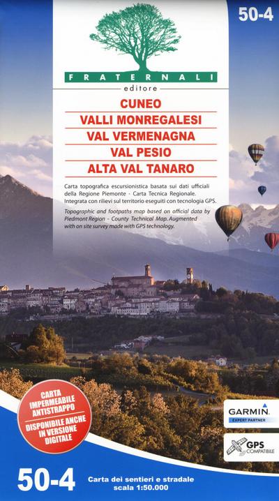 Carta n. 50-4. Cuneo, Valli Monregalesi, Val Vermegnana, Val Pesio, Alta Val Tanaro. Carta dei sentieri e stradale 1:50.000. Adatto a GPS
