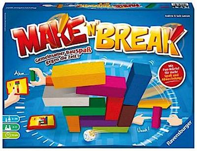 Ravensburger 26750 - Make ’n’ Break - Gesellschaftsspiel für die ganze Familie mit Bausteinen, Spiel für Erwachsene und Kinder ab 7 Jahren, für 2-5 Spieler - mit 160 neuen Aufgaben