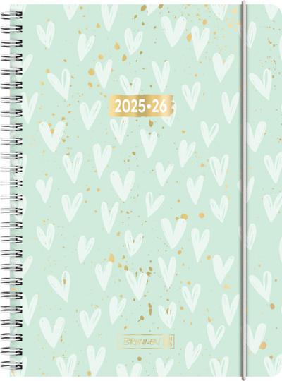 BRUNNEN Schülerkalender (2025/2026) "Hearts", 2 Seiten = 1 Woche, A5, 208 Seiten, PP-Umschlag, mint