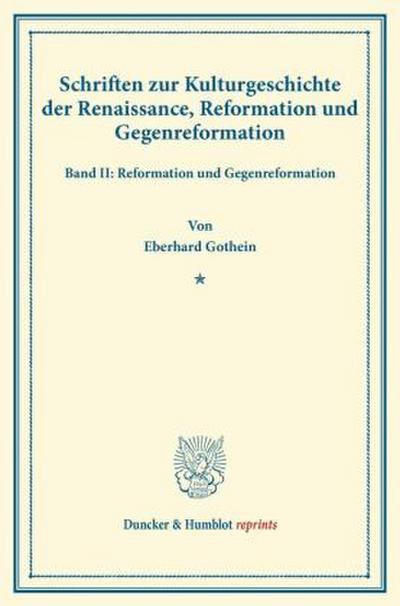 Schriften zur Kulturgeschichte der Renaissance, Reformation und Gegenreformation.