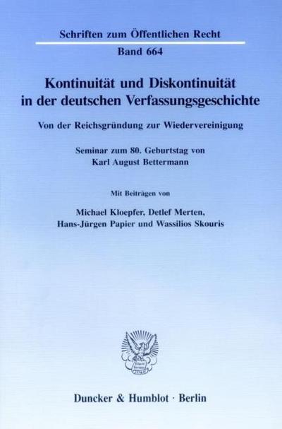 Kontinuität und Diskontinuität in der deutschen Verfassungsgeschichte.
