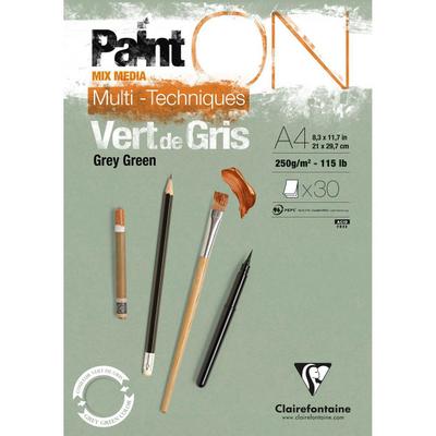 PaintON, Block A4 kopfseitig geleimt, 30 Blatt grüngrau 250g