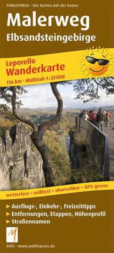 Publicpress Leporello Wanderkarte Malerweg Elbsandsteingebirge 1:25.000: Leporello Wanderkarte mit Ausflugszielen, Einkehr- & Freizeittipps, ... 1:25000 (Leporello Wanderkarte: LEP-WK)