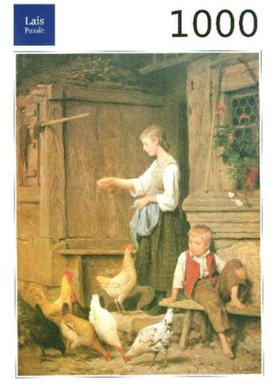 Mädchen die Hühner fütternd (Puzzle)
