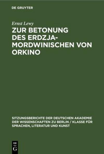 Zur Betonung des Erdzja-Mordwinischen von Orkino