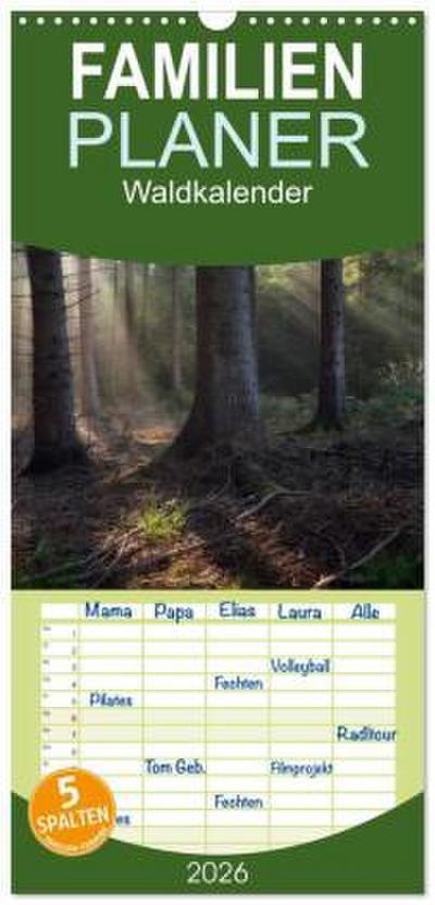 Familienplaner 2026 - Waldkalender mit 5 Spalten (Wandkalender, 21 x 45 cm) CALVENDO