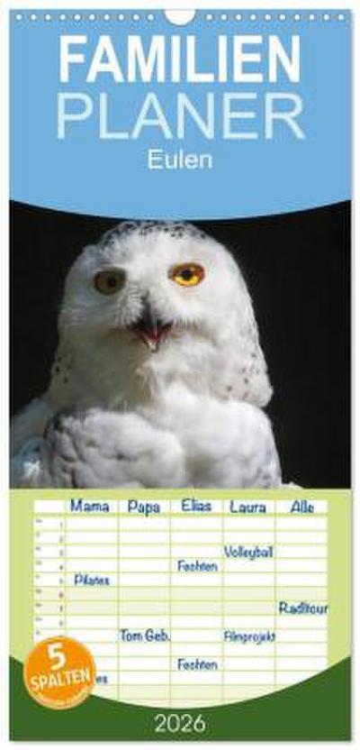 Familienplaner 2026 - Eulen mit 5 Spalten (Wandkalender, 21 x 45 cm) CALVENDO
