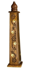 Rucherstbchenhalter - Turm-Holzhalter fr Rucherstbchen und Rucherkegel mit Yin-Yang - Hhe ca. 30 cm, unten ca. 10 cm
