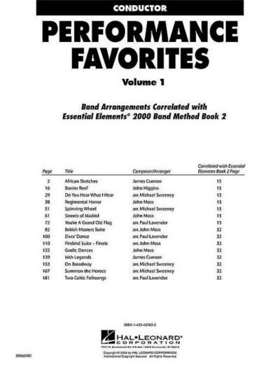 Performance Favorites, Vol. 1 - Conductor: Correlates with Book 2 of Essential Elements for Band