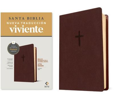 Biblia de Referencia En La Columna Central Ntv, Letra Grande Con Filament (Sentipiel, Café, Letra Roja)
