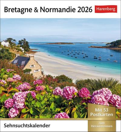 Bretagne & Normandie Sehnsuchtskalender 2026 - Wochenkalender mit 53 Postkarten