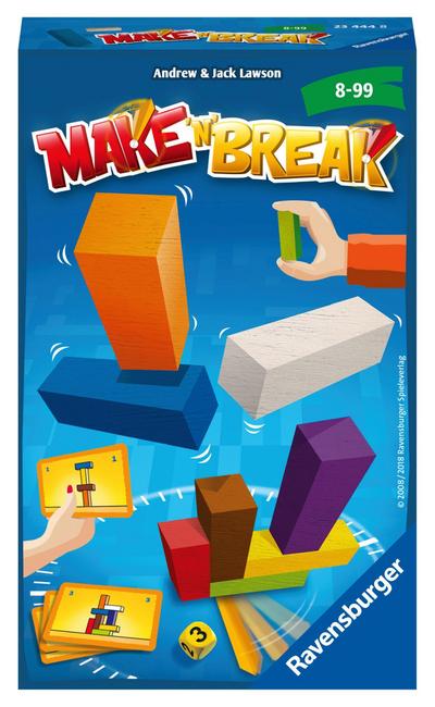 Ravensburger 23444 - Make ’n’ Break, Mitbringspiel für 2-4 Spieler, Kinderspiel ab 8 Jahren, kompaktes Format, Reisespiel, Aktionsspiel