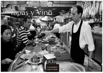 Tapas y Vino Kalender 2026 35x50cm - Fotokunstkalender schwarz-weiss mit Motiven aus Spanischen Bars