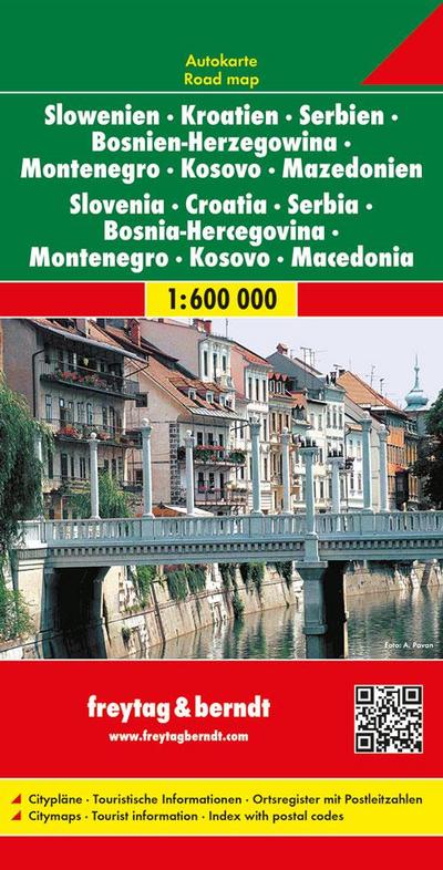 Slowenien / Kroatien / Serbien /  Bosnien-Herzegowina / Montenegro / Kosovo / Mazedonien 1 : 600 000. Autokarte