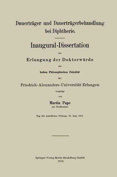 Dauerträger und Dauerträgerbehandlung bei Diphtherie