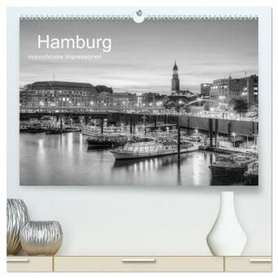 Hamburg monochrome Impressionen (hochwertiger Premium Wandkalender 2026 DIN A2 quer), Kunstdruck in Hochglanz