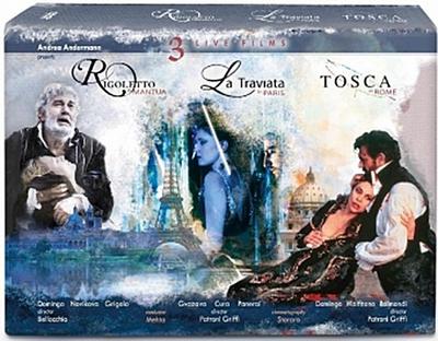 Rigoletto in Mantua / La Traviata in Paris / Tosca in Rome, 4 DVDs