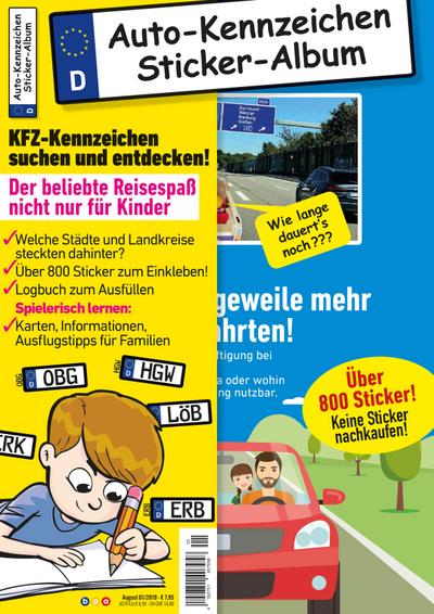 Kinder-Reisespiel KFZ-Kennzeichen Sticker-Sammelalbum fürs Handgepäck, Mitmachbuch für die Ferien, Ratespaß unterwegs auf Reisen, Beschäftigung für Kinder bei langen Autofahrten