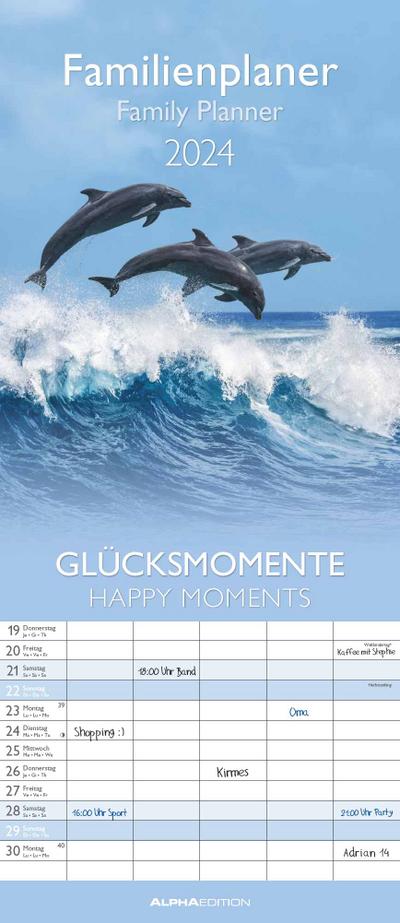 Glücksmomente 2024 Familienplaner - Familienkalender - Wandkalender - 19,5x45