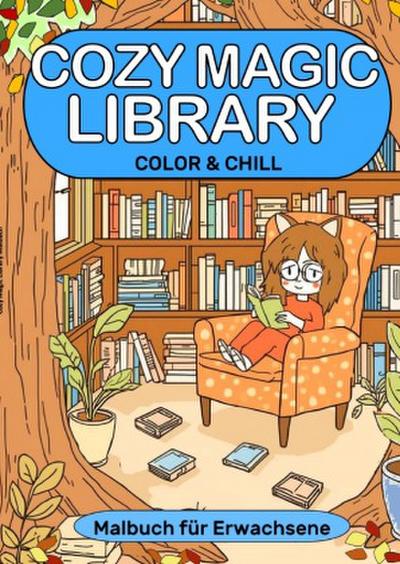 Bibliothek Malbuch Magische Bibliothek Cozy Magic Library