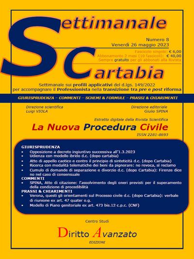 SETTIMANALE CARTABIA n. 8 - Venerdì 26.5.2023