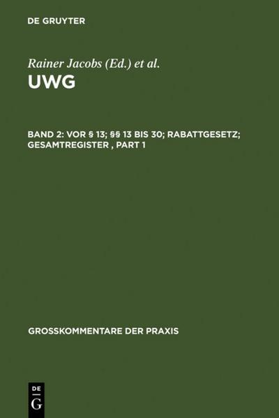 Vor § 13; §§ 13 bis 30; Rabattgesetz; Gesamtregister