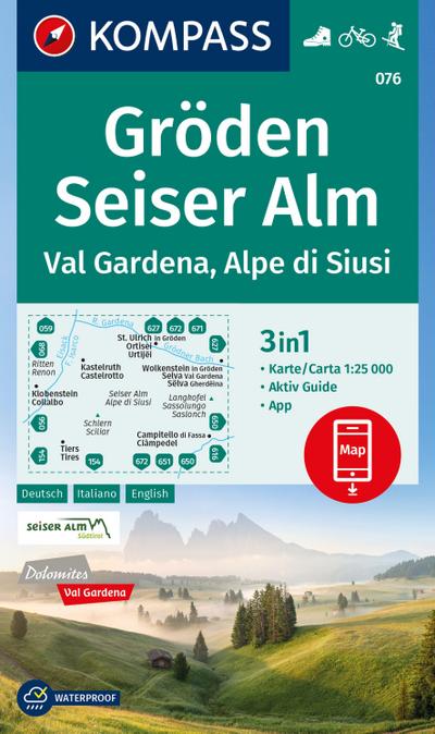 KOMPASS Wanderkarte 076 Gröden, Seiser Alm / Val Gardena, Alpe di Siusi 1:25.000 
