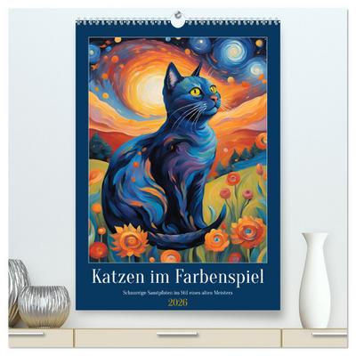 Katzen im Farbenspiel (hochwertiger Premium Wandkalender 2026 DIN A2 hoch), Kunstdruck in Hochglanz