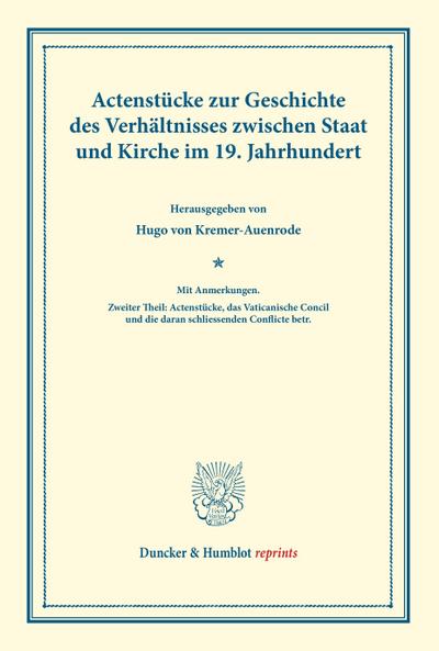 Actenstücke zur Geschichte des Verhältnisses zwischen Staat und Kirche im 19. Jahrhundert