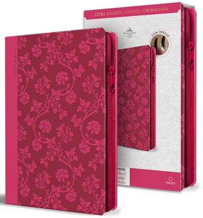 Biblia Rvr 1960 Letra Gigante, Tamaño Manual, Símil Piel Rosada, Cremallera, Índice / Spanish Bible Rvr 1960 Giant Print, Handy Size, Pink Leathersoft