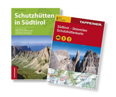 Schutzhütten in Südtirol, m. Dolomiten Schutzhüttenkarte