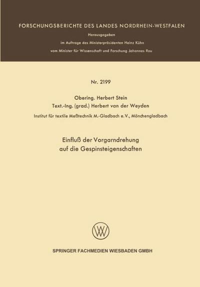 Einfluß der Vorgarndrehung auf die Gespinsteigenschaften