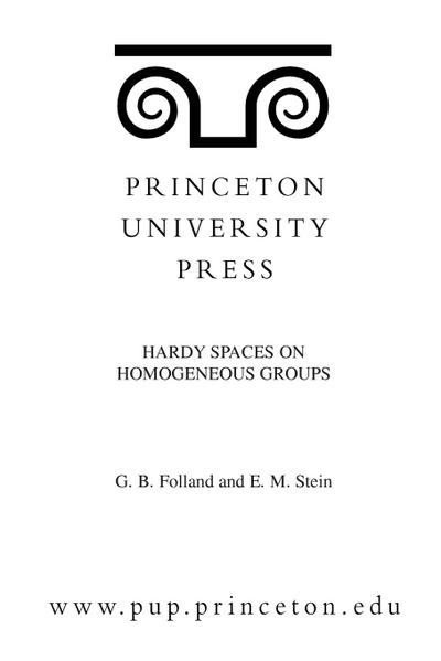 Hardy Spaces on Homogeneous Groups. (MN-28), Volume 28