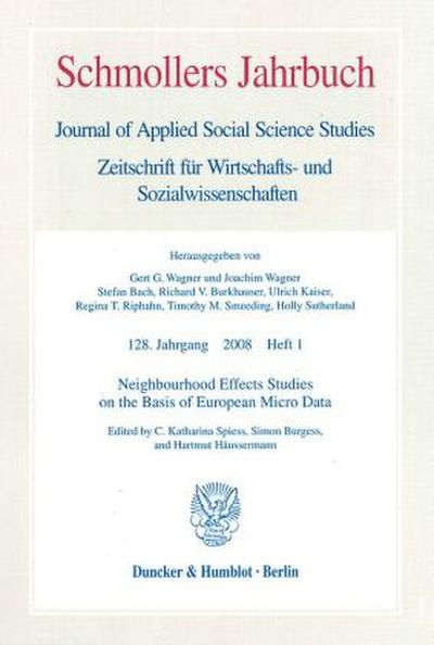 Neighbourhood Effects Studies on the Basis of European Micro Data.