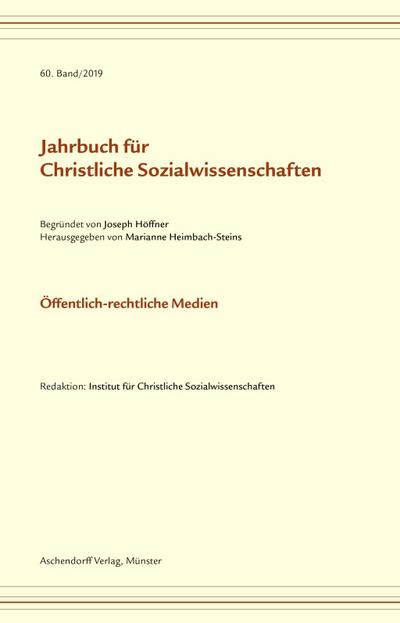 Jahrbuch für christliche Sozialwissenschaften 2019