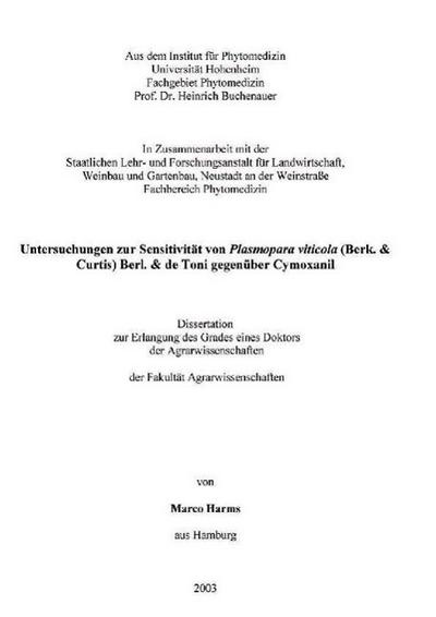 Untersuchungen zur Sensitivität von Plasmopara viticola (Berl. & Curtis) berl. & de Toni gegenüber Cymoxanil