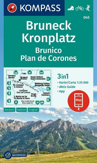 KOMPASS Wanderkarte 045 Bruneck, Kronplatz / Brunico, Plan de Corones 1:25.000 