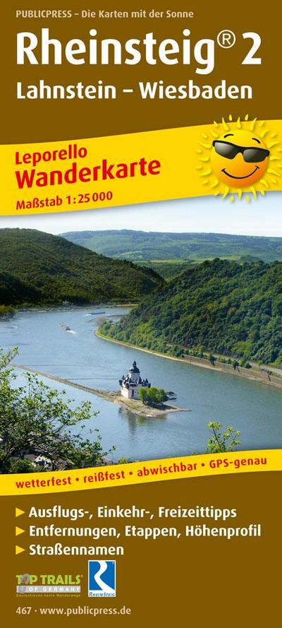 Wanderkarte Rheinsteig 02. Lahnstein - Wiesbaden 1 : 25 000