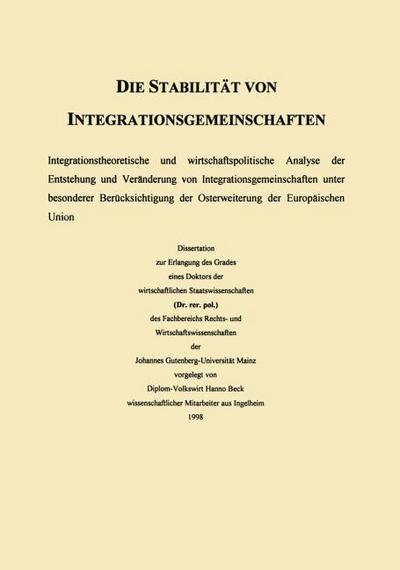 Die Stabilität von Integrationsgemeinschaften